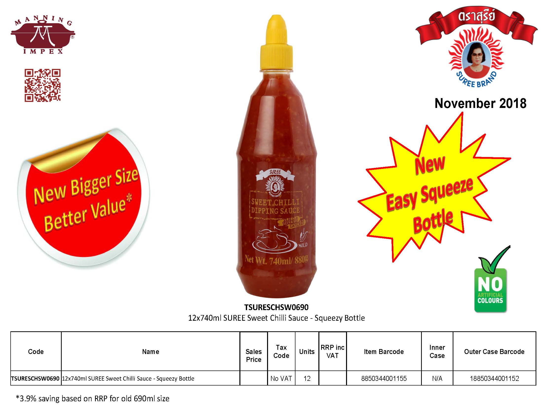 SUREE Sweet Chilli Sauce Now in Easy to Use Squeeze bottles