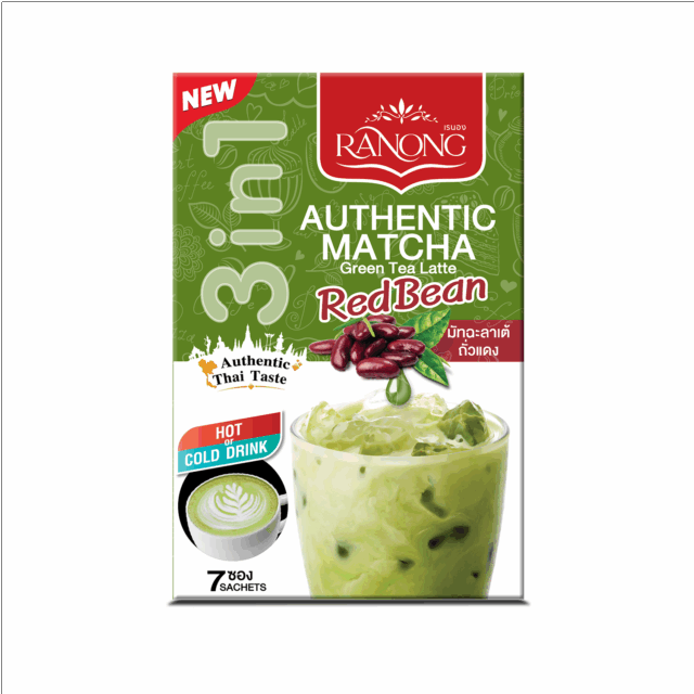 RANONG TEA Matcha Green Tea Latte with Red Bean Flav
